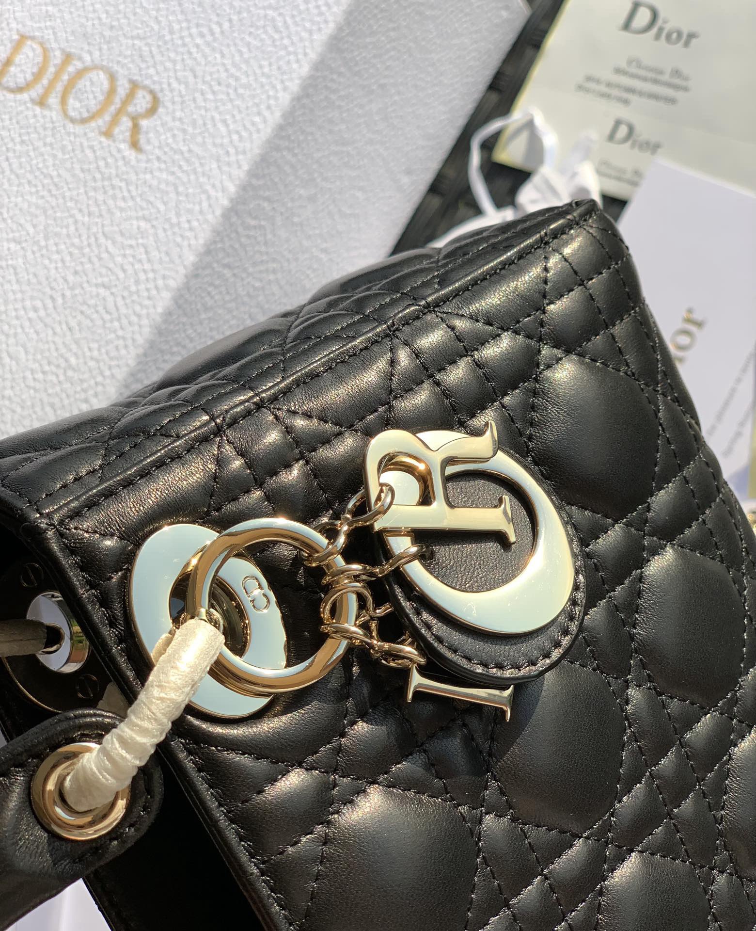 Dior three-compartment enamel buckle, black, in stock.