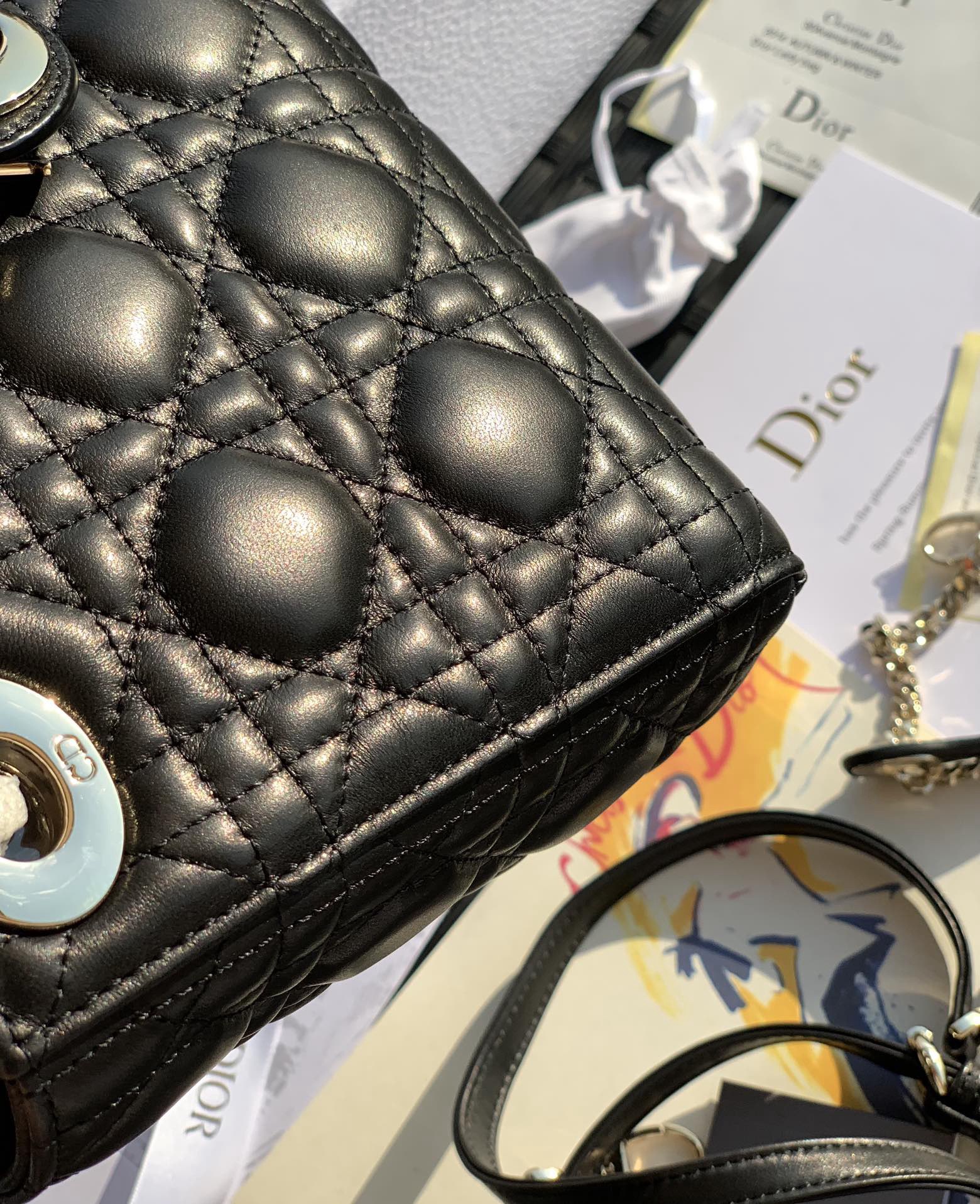 Dior three-compartment enamel buckle, black, in stock.