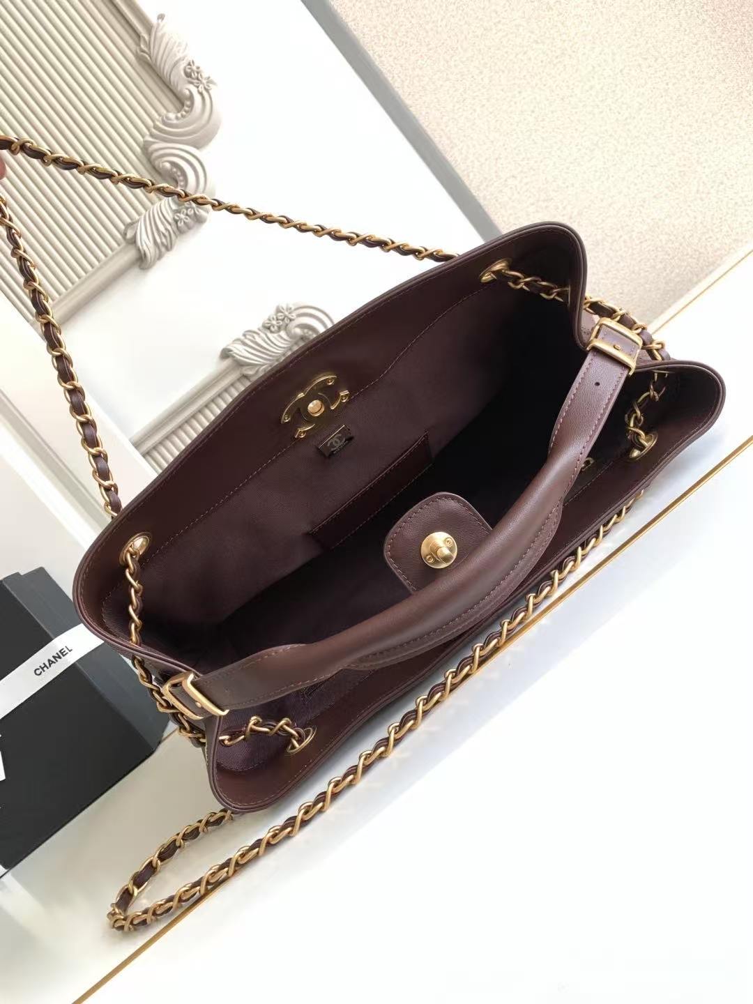 Chanel tote bag AS5634 dark brown version