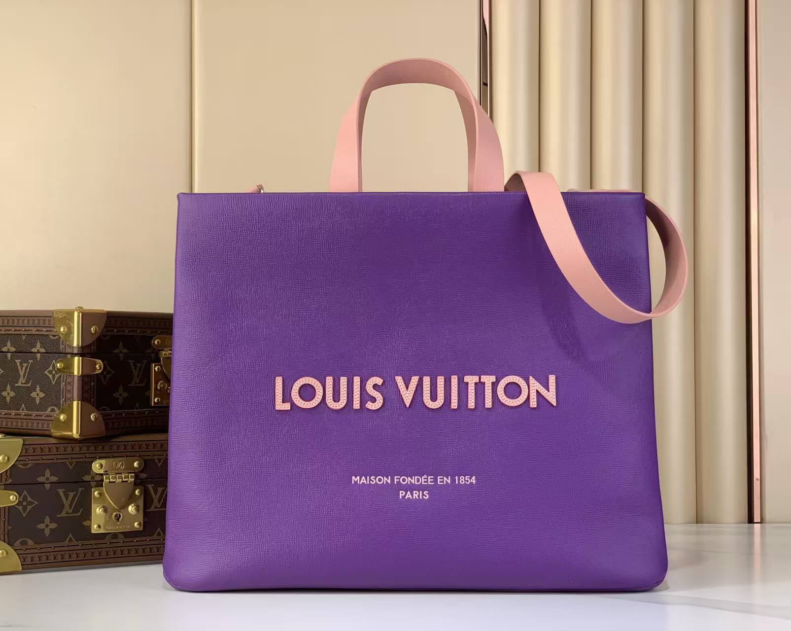 LV Mini Shopper Tote Grained Leather Two-Tone Hand & Crossbody Tote Bag