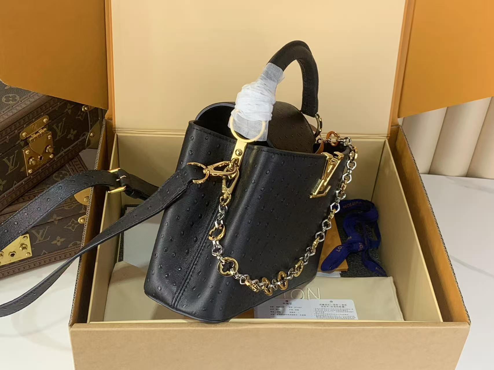 LV Capucines BB Ostrich Leather Handbag Crossbody Bag