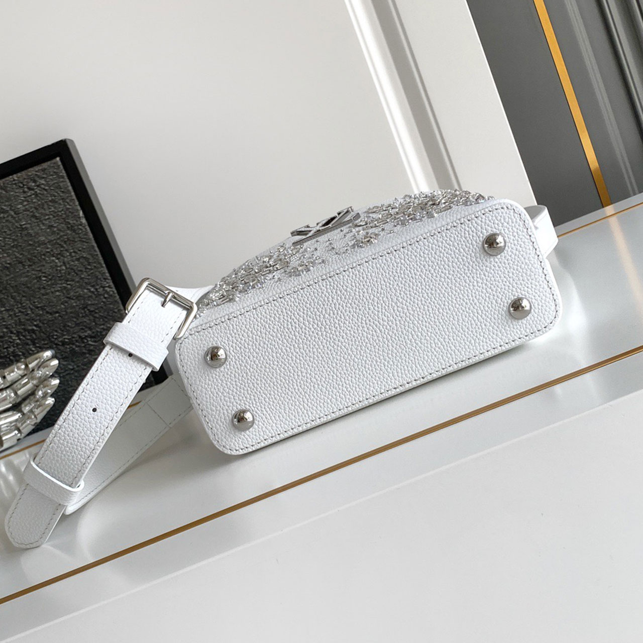 LV Capucines Mini White Gradient Crystal Diamond Handbag