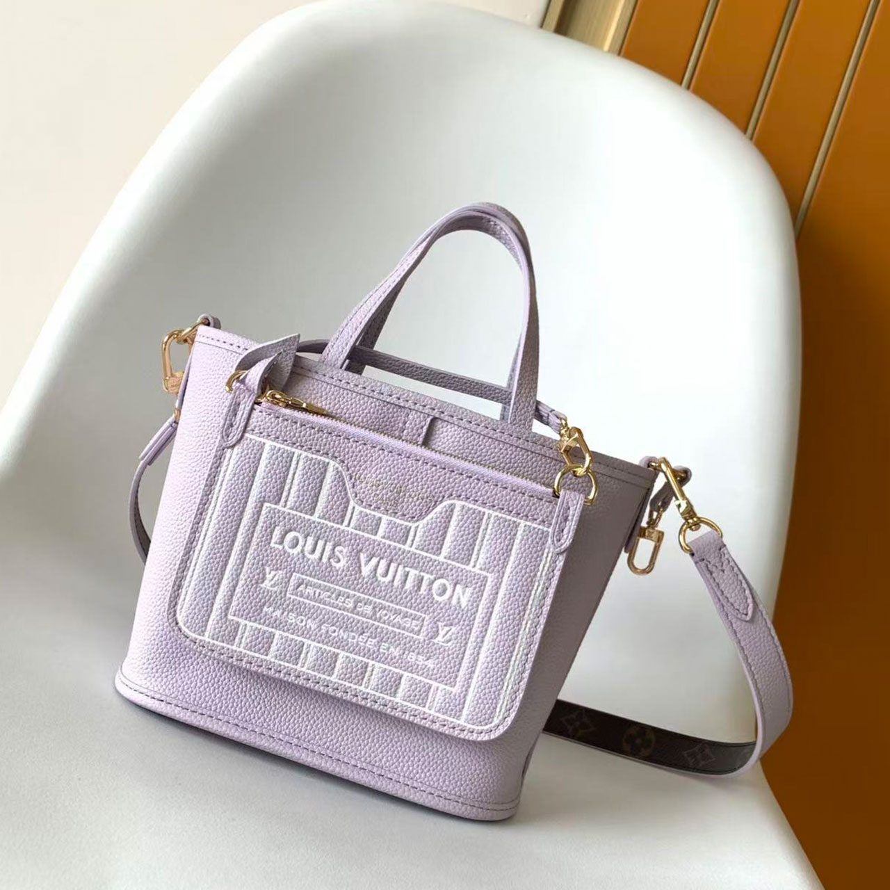 LV mini vintage flower patchwork light purple embossed tote bag