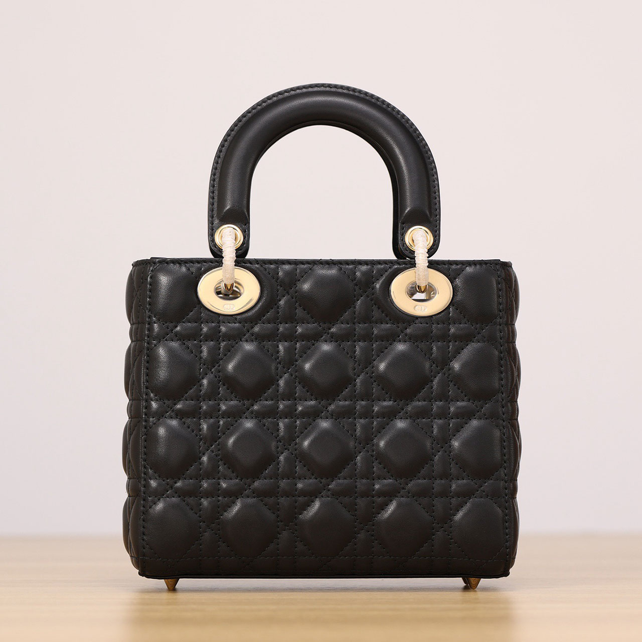 Dior Lady Dior Black Sheepskin Gold Buckle Four Grid Concubine Bag