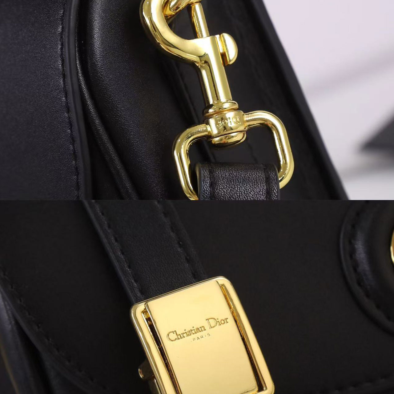Dior Bobby Small Black Smooth Leather Gold Buckle Saddle Cross Bag
