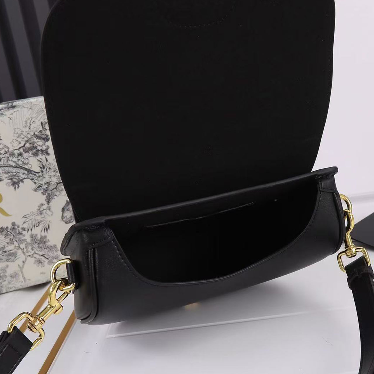 Dior Bobby Small Black Smooth Leather Gold Buckle Saddle Cross Bag