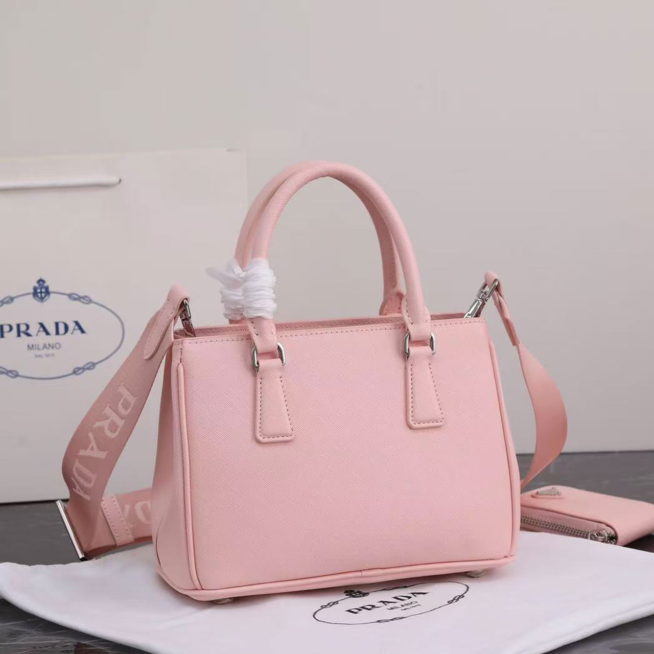 Prada Galleria Mini Cherry Blossom Pink Cross Pattern Killer Bag Set