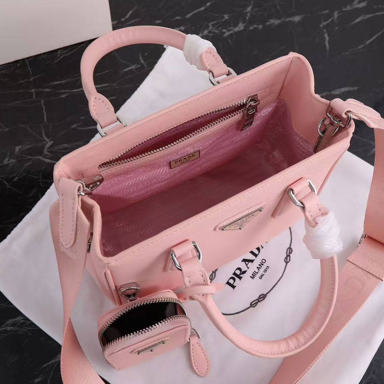 Prada Galleria Mini Cherry Blossom Pink Cross Pattern Killer Bag Set