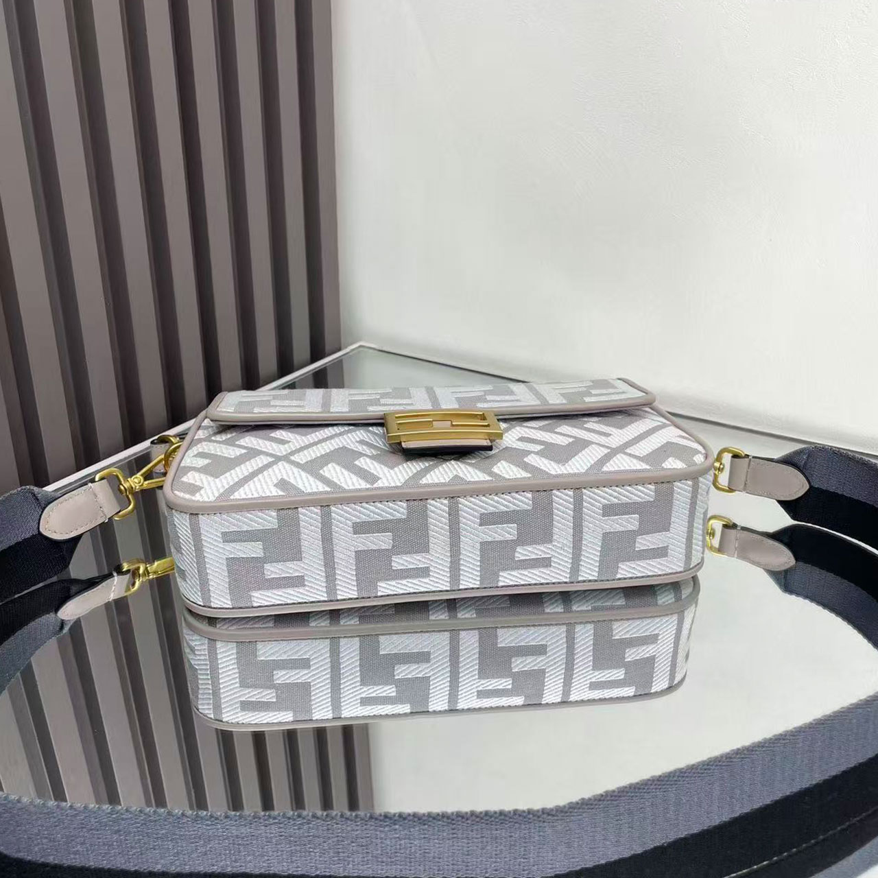 FENDI Baguette Grey White FF Old Flower Method Stick Underarm Bag