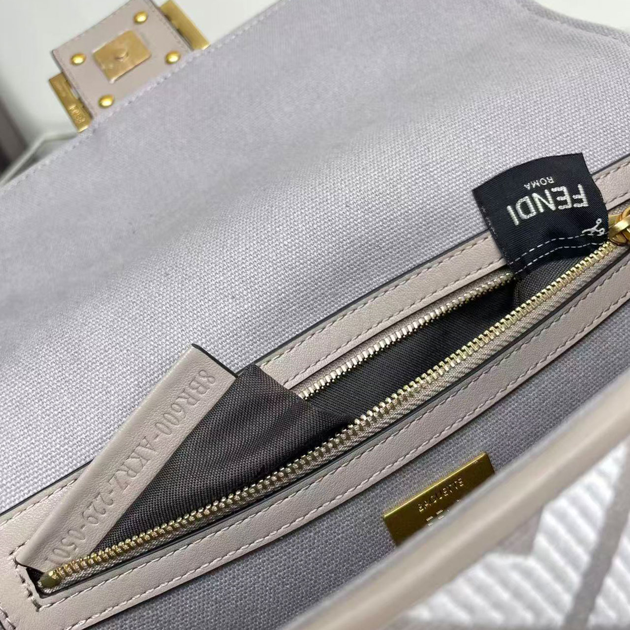 FENDI Baguette Grey White FF Old Flower Method Stick Underarm Bag