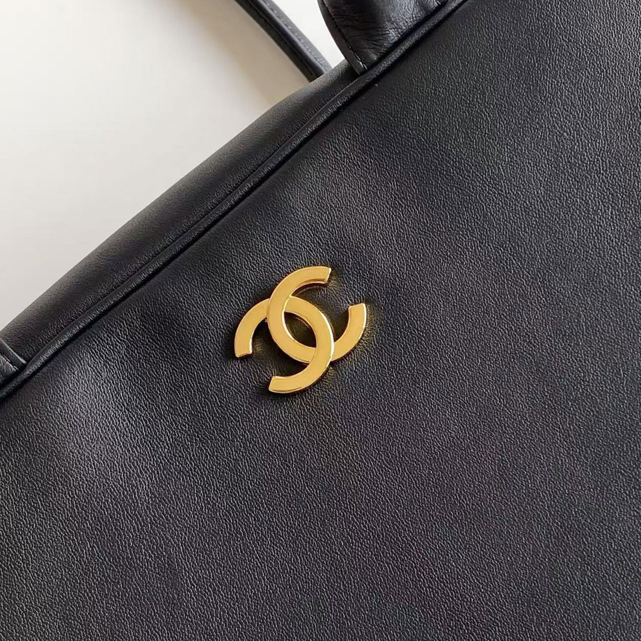 CHANEL Black Smooth Leather Gold Label Long Handle Bowling Underarm Bag