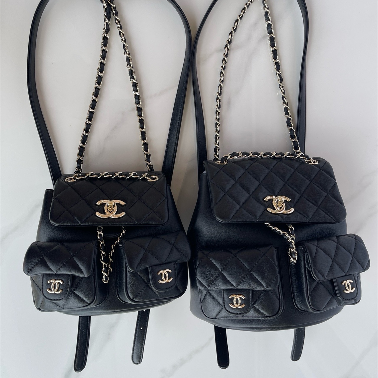 CHANEL black caviar cowhide three pocket mini backpack