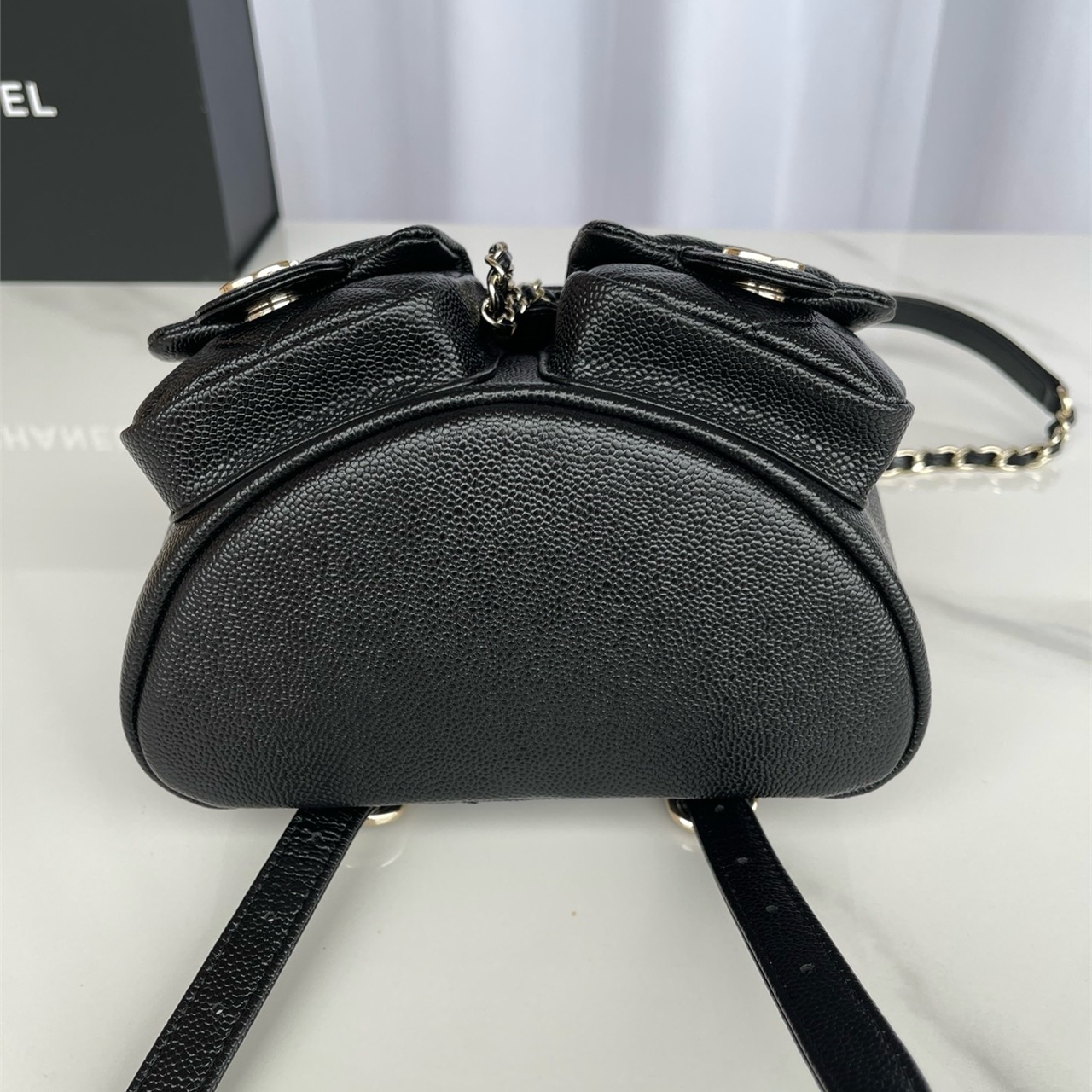 CHANEL black caviar cowhide three pocket mini backpack