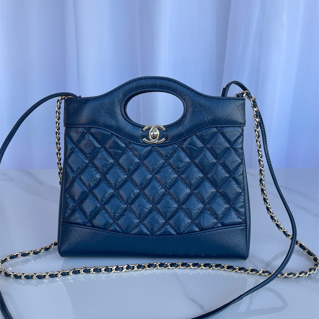 CHANEL Yellow Black Color blocked Lacquer Lingge 31 Mini Handheld Chain Bag