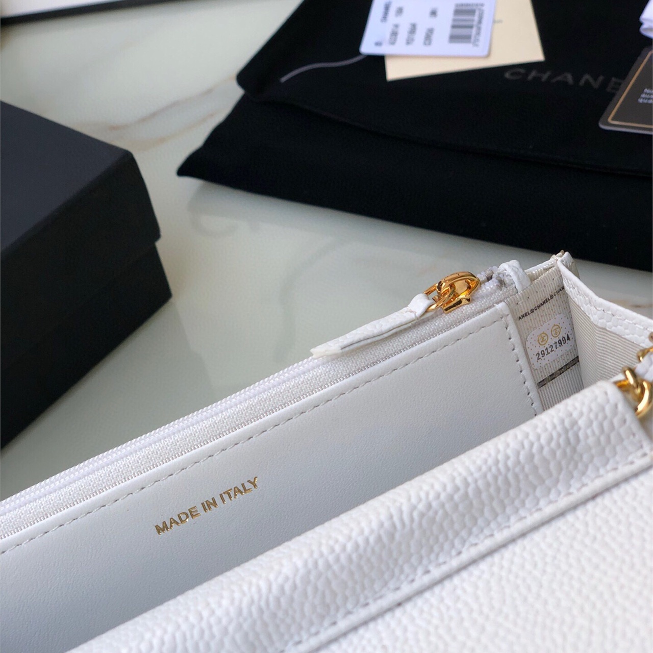 CHANEL white caviar cowhide gold label WOC chain wealth bag