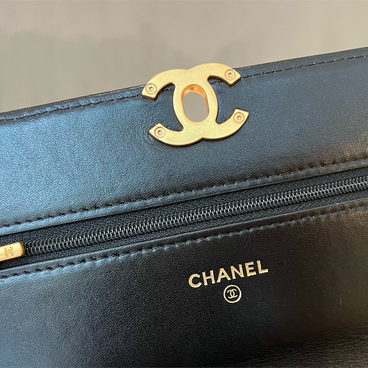 CHANEL Black Shiny Sheepskin Retro Golden Ball CF Mini Chain Bag