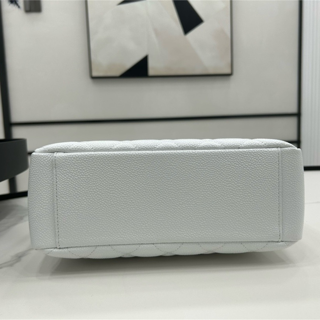 CHANEL milk white caviar cowhide embossed double C vertical tote chain bag