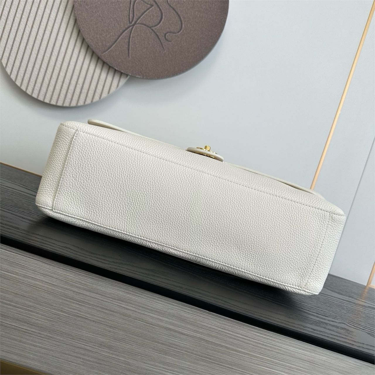 CHANEL milk white caviar cowhide long crossbody envelope French stick bag