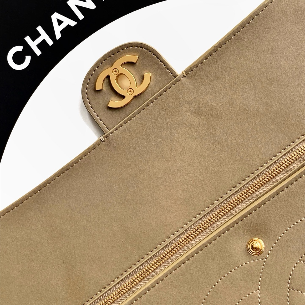 CHANEL khaki suede diamond grid long CF chain underarm bag