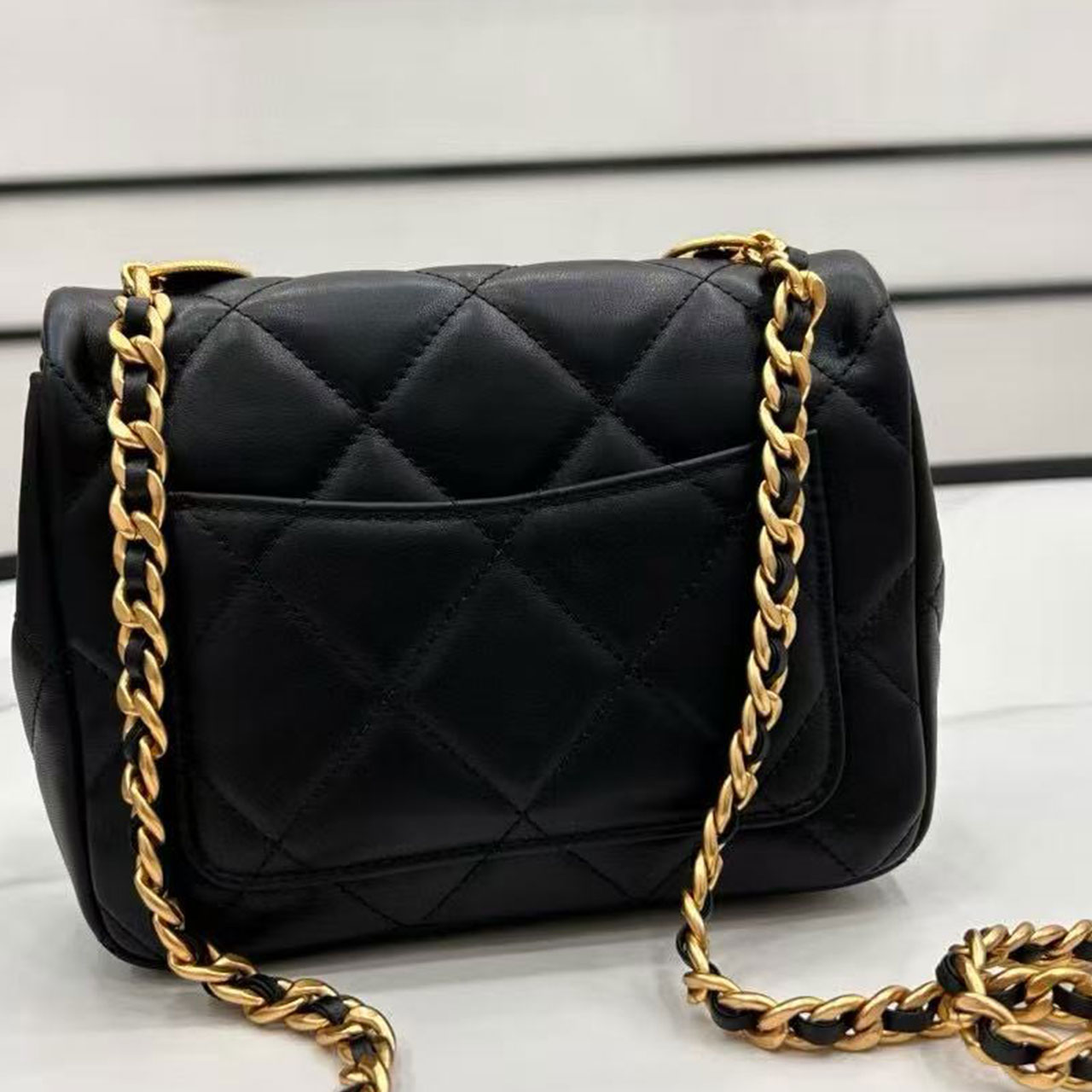 CHANEL Black Lambskin Lingge perfume Bottle Badge CF Flap Chain Bag