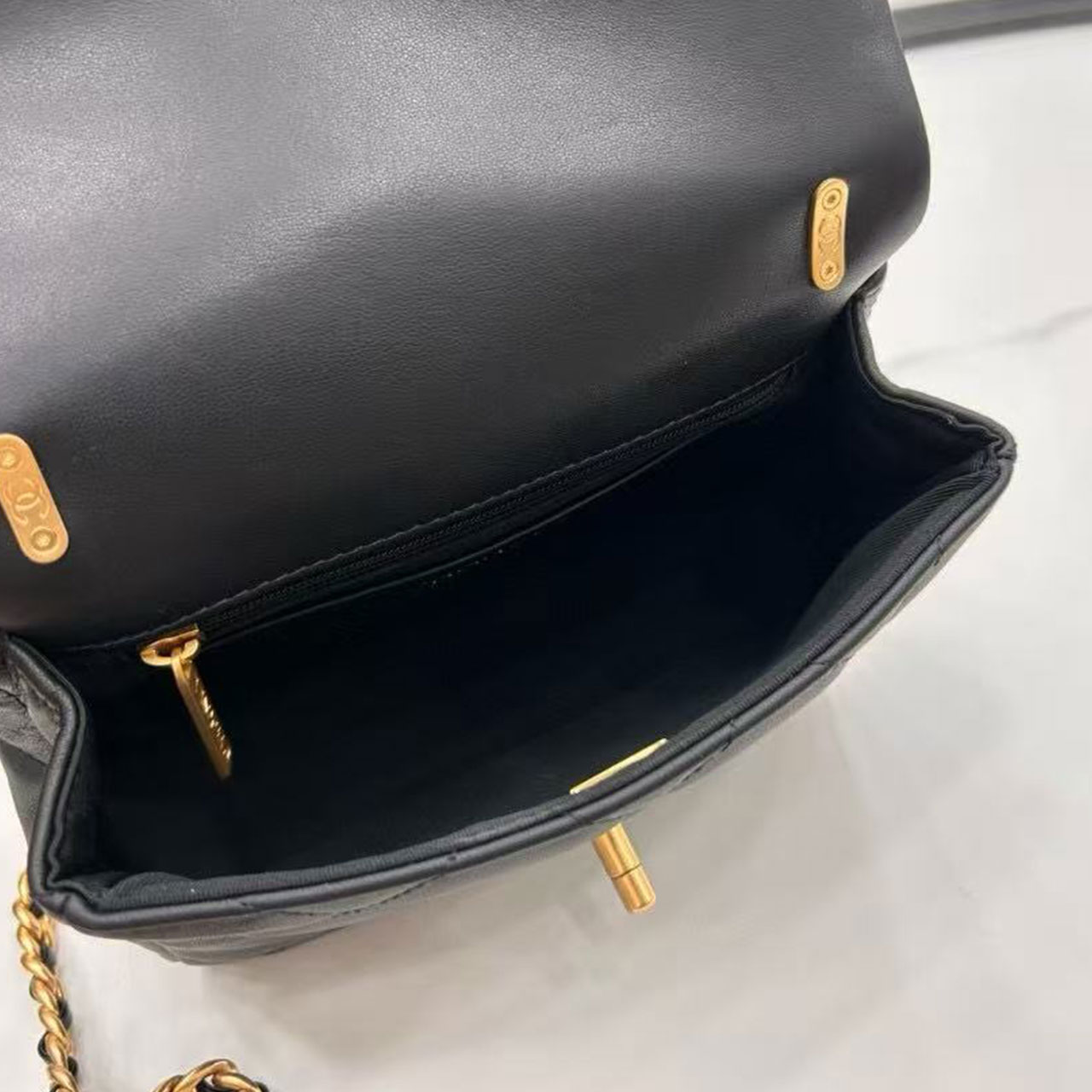 CHANEL Black Lambskin Lingge perfume Bottle Badge CF Flap Chain Bag