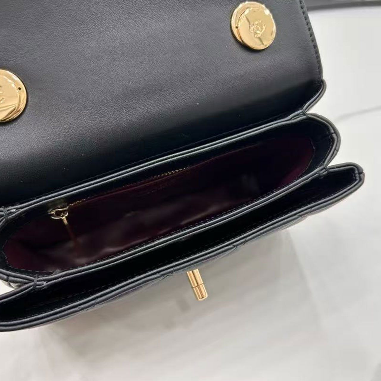 CHANEL Black Soft Light Sheepskin Handheld Square Box Flip Chain Bag