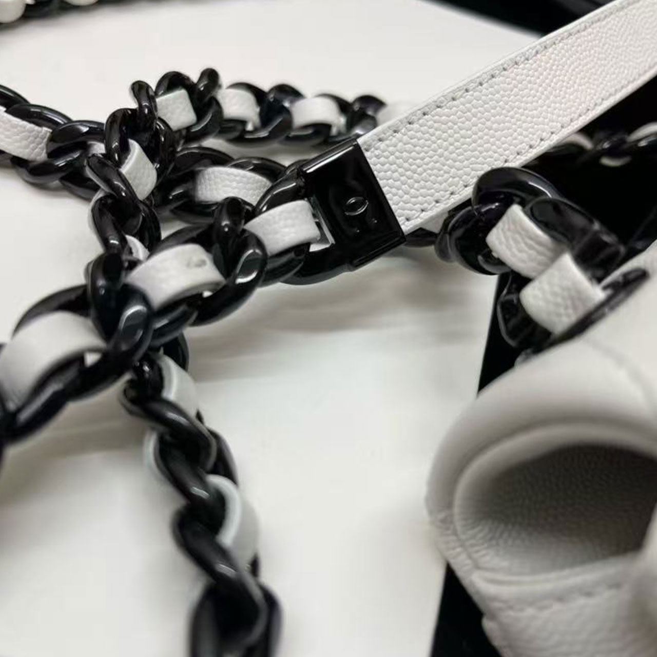 CHANEL Milk White Soft Light Sheepskin Gun Black Metal Diamond Grid CF Flip Chain Bag