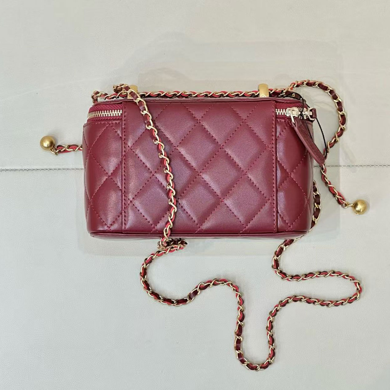 Chanel Quilted Vanity Case Mini Lingge Golden Ball Makeup Box Bag