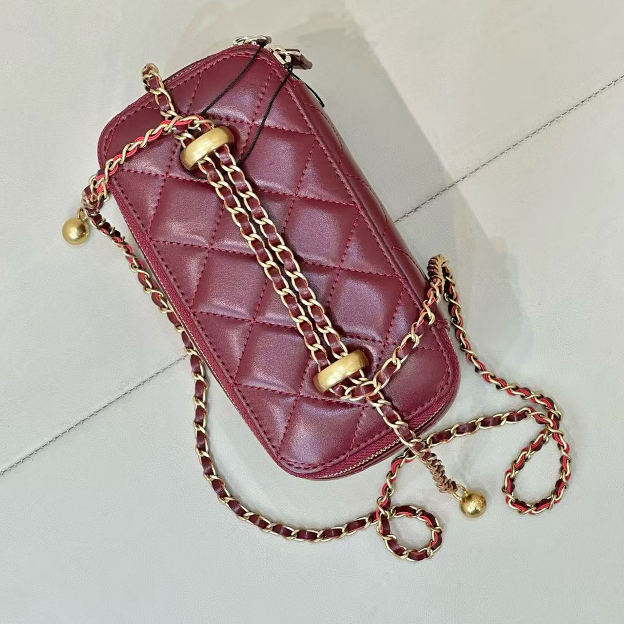Chanel Quilted Vanity Case Mini Lingge Golden Ball Makeup Box Bag