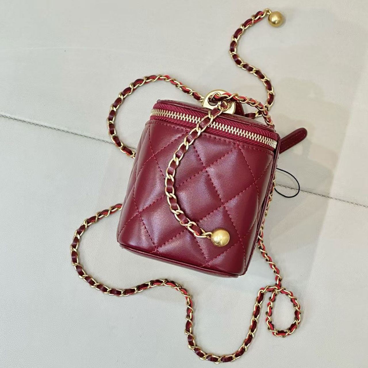 Chanel Quilted Vanity Case Mini Lingge Golden Ball Makeup Box Bag