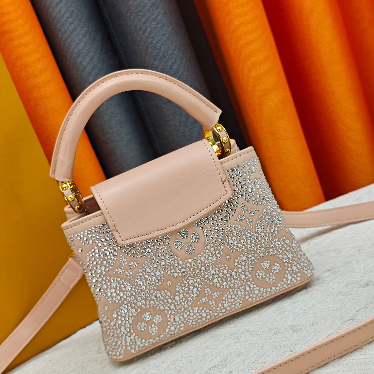 LV Capucines Mini Pink Full Diamond Crystal Handbag